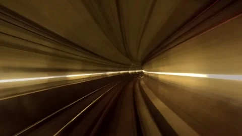 Hyperlapse, POV view of train riding in the subway tunnel. Time lapse of Vidéo 266697457