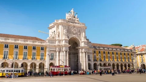 Hyperlapse  Praca do Comercio or Commerce Square in Lisbon, Portugal Stock Footage 75779778