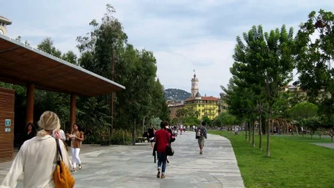 Hyperlapse of Promenade du Paillon, Nice, France Stock Footage 108620073