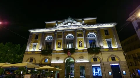 Hyperlapse of Public Hall in Lugano, Piazza Riforma at night Stock Footage 278006931