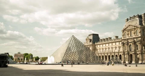 Hyperlapse of the pyramid at the museum Louvre in Paris, France. Stock Footage