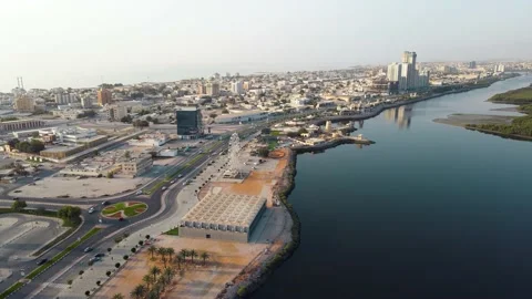 Hyperlapse of Ras al Khaimah emirate in the north UAE aerial skyline cityscap Video stock 167130358