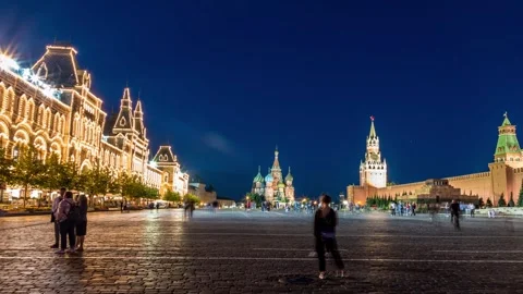 Hyperlapse Red Square The Saviour Spasskaya Tower and Kremlin walls of Moscow Stock Footage 252611530