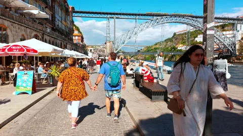 Hyperlapse of The Ribeira District and Douro River in Porto, Portugal Stock Footage 317193797