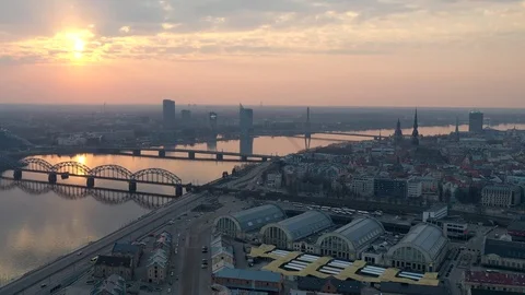 Hyperlapse of Riga during the sunset Stock Footage 119398090