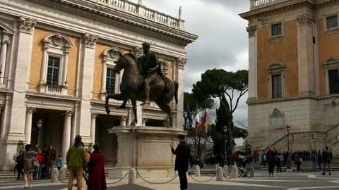 Hyperlapse Rome- Campidoglio Square with imperial horse statue Stock Footage 87333575