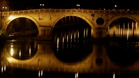 Hyperlapse Rome by night at Summer - Many people near Sisto Bridge  Stock Footage 91961121