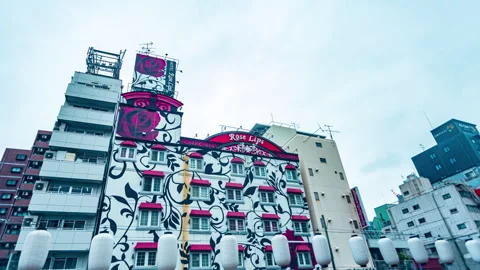 Hyperlapse Rose Lips Hotel in Osaka Japan Stock Footage 277403927
