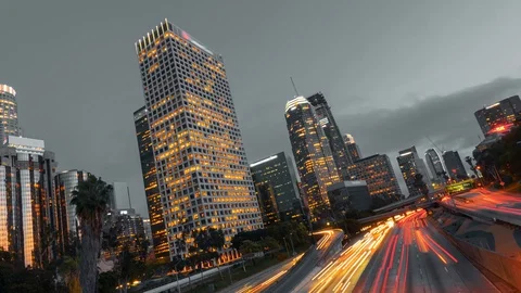 Hyperlapse with rotation. Sunset in Los Angeles downtown Stock Footage 126102662