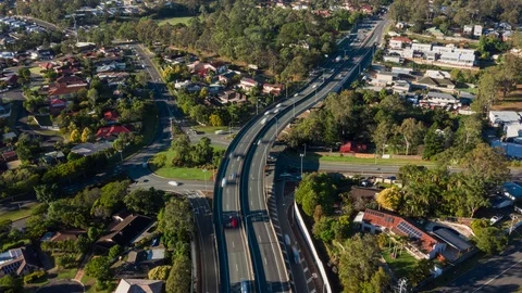 Hyperlapse of Roundabout Highway Interchange at Mcdowall, Queensland - Austra Stock Footage 113650680