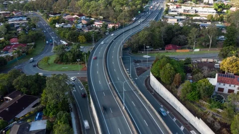 Hyperlapse of Roundabout Highway Interchange at Mcdowall, Queensland - Austra Stock Footage 113657328