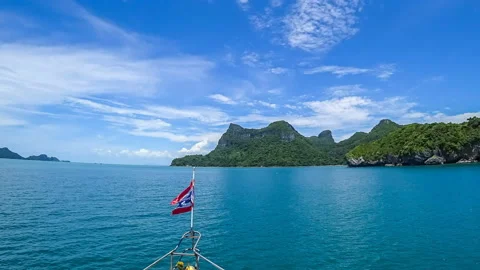 Hyperlapse of Sailing on Thai Boat among Tropical Islands Stock Footage 91927208