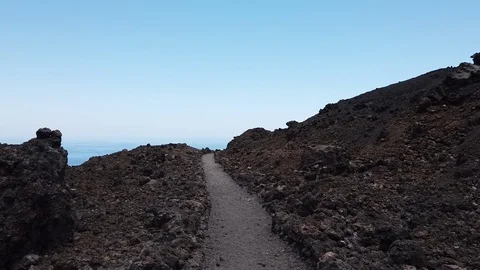 Hyperlapse of section of hiking path in volcanic landscape Video stock 126790278