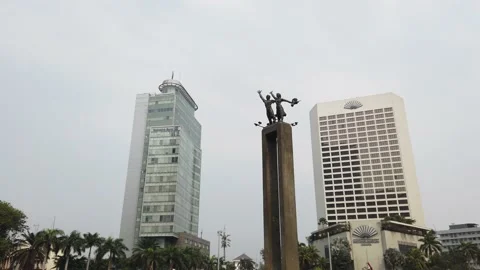 HYPERLAPSE Selamat Datang Monument, Also Known as The Monumen Bundaran HI Video stock 132060130
