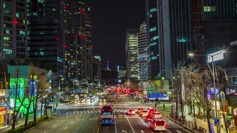 Hyperlapse of Seoul Tower with traffic at night, Seoul. South Korea Stock Footage 316423510