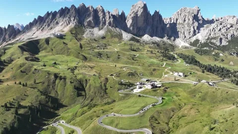 Hyperlapse of serpentine mountain road in the Dolomites mountain range in Italy Stock Footage 209131805