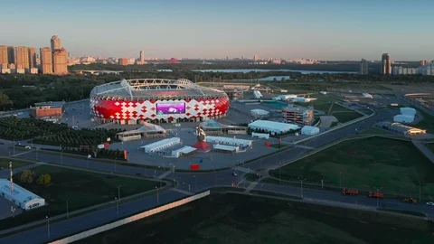 Hyperlapse shot of flying towards the Stadium Discovery Arena. Stock Footage 90384215