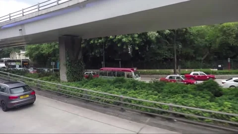 Hyperlapse, Side View Vehicle Shot, View from Bus Window, Kowloon, Hong Kong Stock Footage 342967189