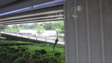 Hyperlapse, Side View Vehicle Shot, View from Bus Window, Kowloon, Hong Kong Stock Footage 342967217