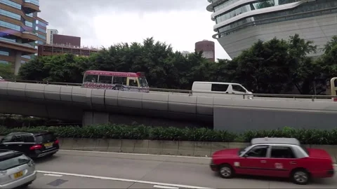 Hyperlapse, Side View Vehicle Shot, View from Bus Window, Kowloon, Hong Kong Stock Footage 343354808