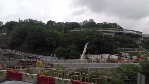 Hyperlapse, Side View Vehicle Shot, Street View from Bus, Kowloon, Hong Kong Stock Footage 343663079