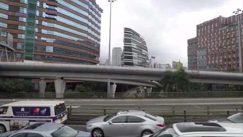 Hyperlapse, Side View Vehicle Shot, Street View from Bus, Kowloon, Hong Kong Stock Footage 343663270