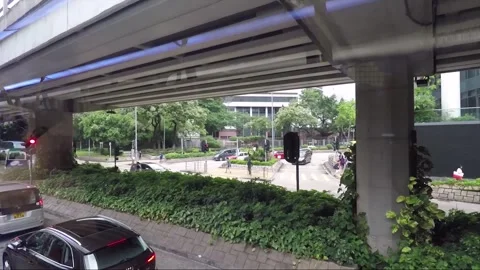 Hyperlapse, Side View Vehicle Shot, Street View from Bus, Kowloon, Hong Kong Video stock 346606591