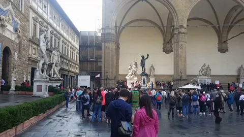 Hyperlapse of Signoria Square in Florence on a cloudy day Stock Footage 90035596