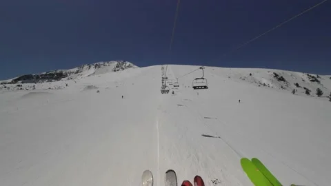 HYPERLAPSE Skiing. Action camera of skier going downhill on alpine ski Stock Footage 229485535