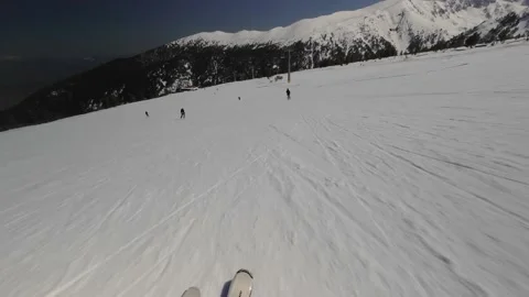 HYPERLAPSE Skiing. Action camera of skier going downhill on alpine ski Stock Footage 229485540