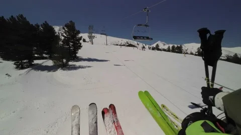 HYPERLAPSE Skiing. Action camera of skier going downhill on alpine ski Stock Footage 229485546