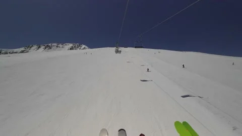 HYPERLAPSE Skiing. Action camera of skier going downhill on alpine ski Stock Footage 231410190