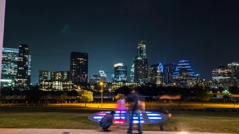 Hyperlapse of the Skyline Theater and downtown Austin, Texas Stock Footage 106910804