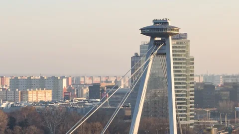 Hyperlapse of SNP bridge in Bratislava Stock Footage 124258318
