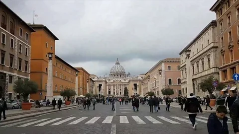 Hyperlapse of St Peter's Square In Vatican in Rome Reverse Stock Footage 82943608