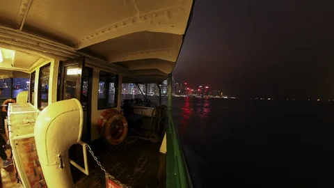 Hyperlapse Star Ferry with Hong Kong Skyline, night. Stock Footage 92079702