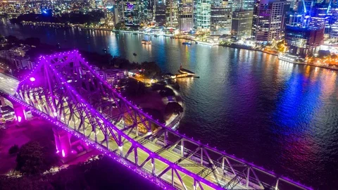 Hyperlapse of State Route 15 over Story Bridge, Brisbane River at night Stock Footage 116025252