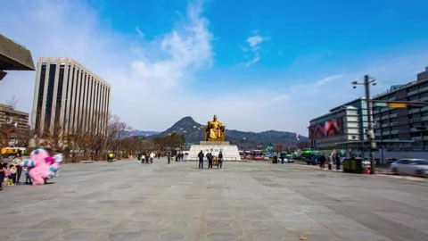 Hyperlapse of Statue of King Sejong, Seoul. South Korea Stock Footage 316422721