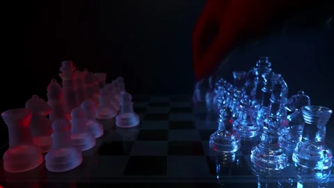 Hyperlapse of a strategic game unfolding quickly on a glass board with red and b Video stock 347189829
