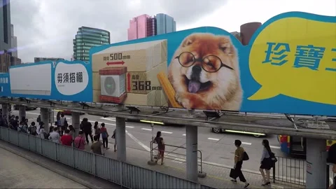 Hyperlapse, Street View, People at the Bus Stop, Skyscrapers, Kowloon, Hong Kong Stock Footage 345037446