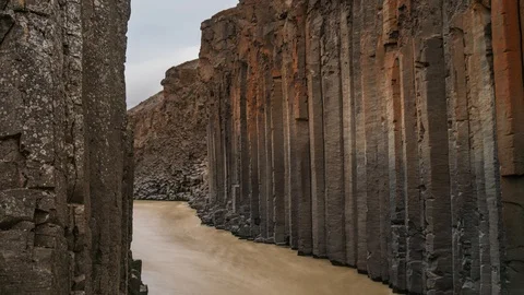 Hyperlapse of Studlagil Canyon Facing Upstream Stock Footage 126199260