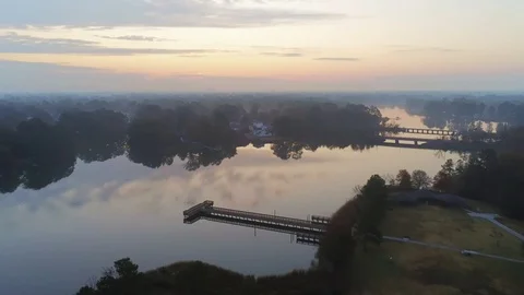 Hyperlapse of a sunrise over a river with muted colors Stock Footage 120077349