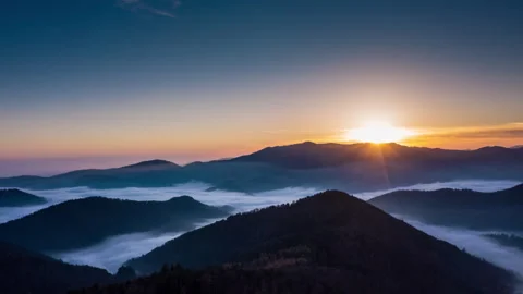 Hyperlapse of Sunrise Over Vosges Mountains with Fog Layers Stock Footage 293707491