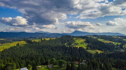 Hyperlapse of sunset in the summer mountains with a beautiful sky. Drone video Stock Footage 119411519