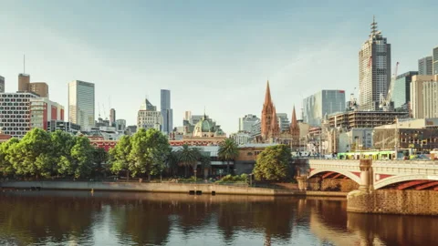 Hyperlapse of sunset, Yarra River, Melbourne, Victoria, Australia Stock Footage 155968005