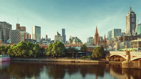 Hyperlapse of sunset, Yarra River, Melbourne, Victoria, Australia Stock Footage 160193551