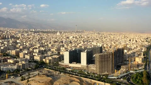 Hyperlapse Tehran Ofogh Ekbatan Toward Milad Tower with Traffic, Iran 2.8.2020 Stock Footage 330127127