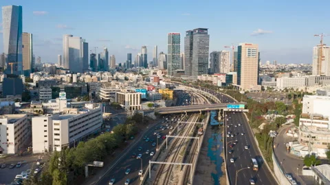 Hyperlapse of tel aviv skyline with urban skyscrapers, Israel Stock Footage 195745595