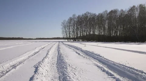 Hyperlapse through winter birch forest along snowmobile trail Stock-Footage 47884889