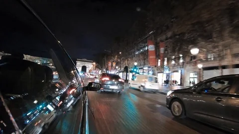 Hyperlapse Time Lap View From A Car Driving On Paris Champs Elysees Street Stock Footage 105723921